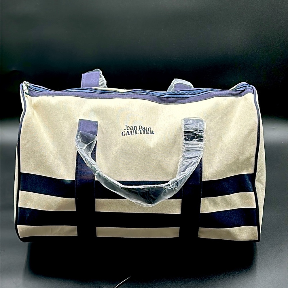 Jean Paul Gaultier canvas weekender duffle. Cream/Navy. Brand New!!